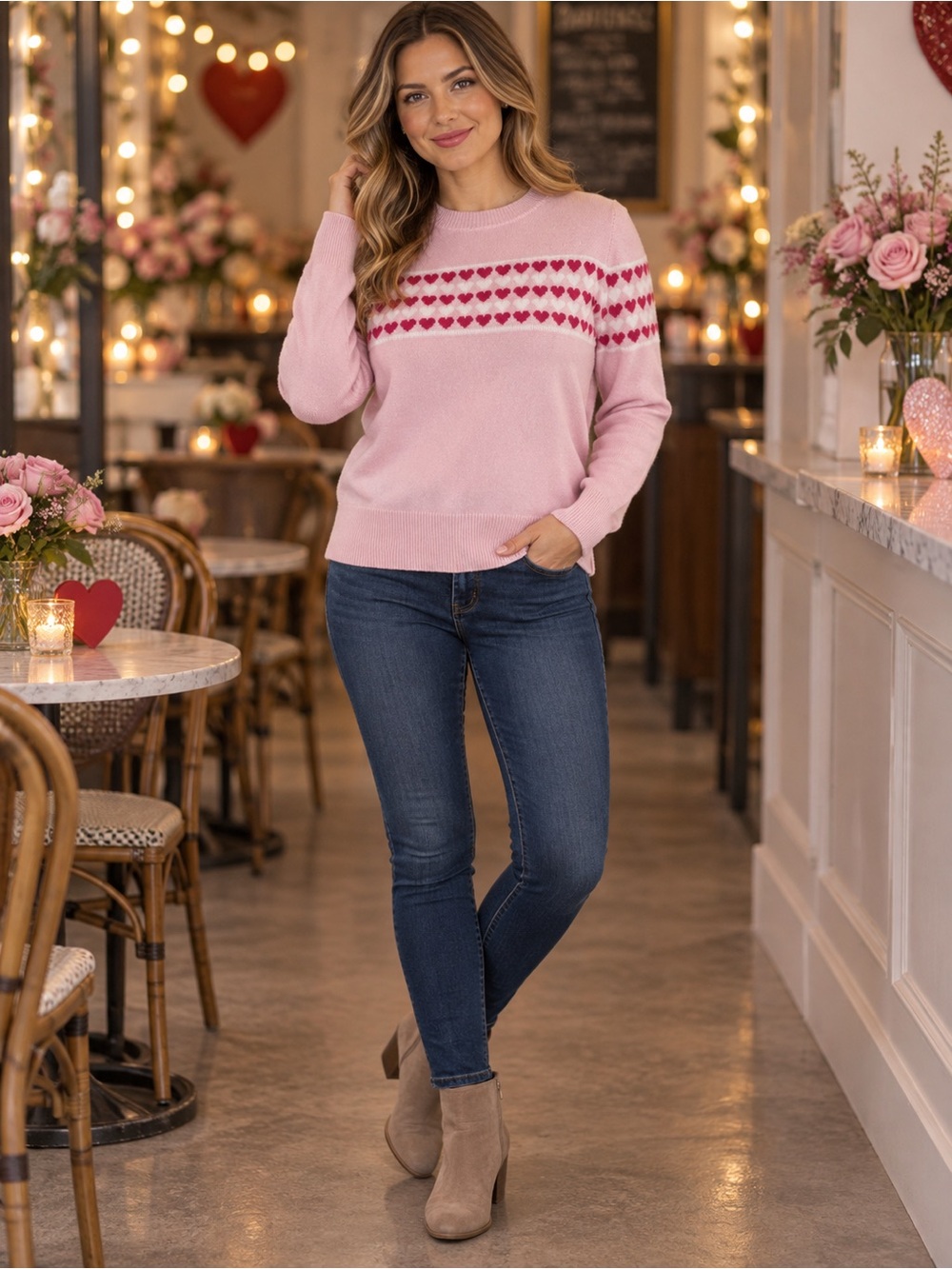 Marled Reunited Clothing Women’s M Pink Red Heart Valentine’s Day Sweater